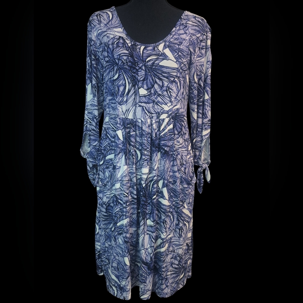 Stunning Sapphire Swirl Long Sleeve Tie-Cuff Dress (Size S)